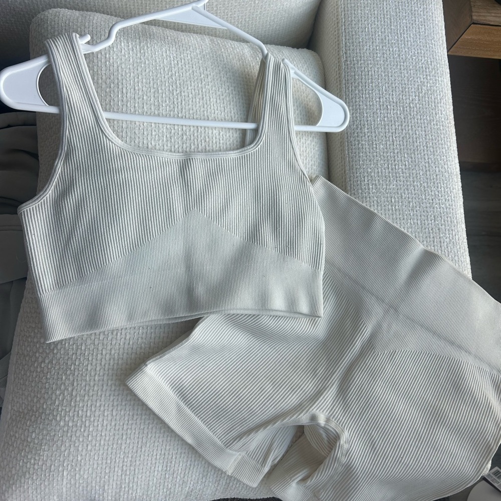 Cream Ribbed Tank and Shorts Set